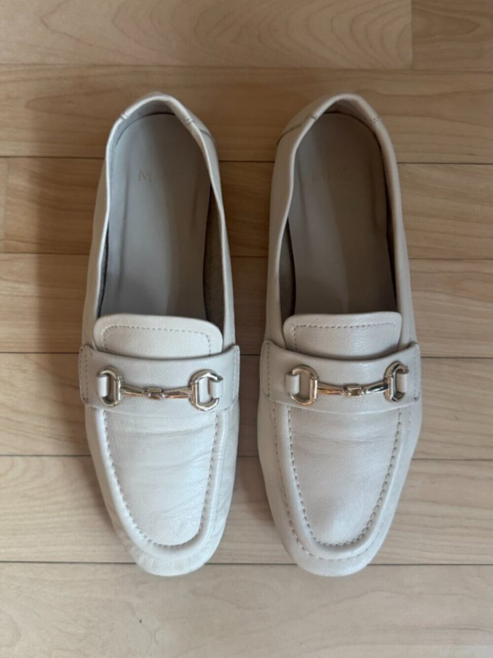 MANGO Cream Leather Horsebit Loafers Flats | EU 37